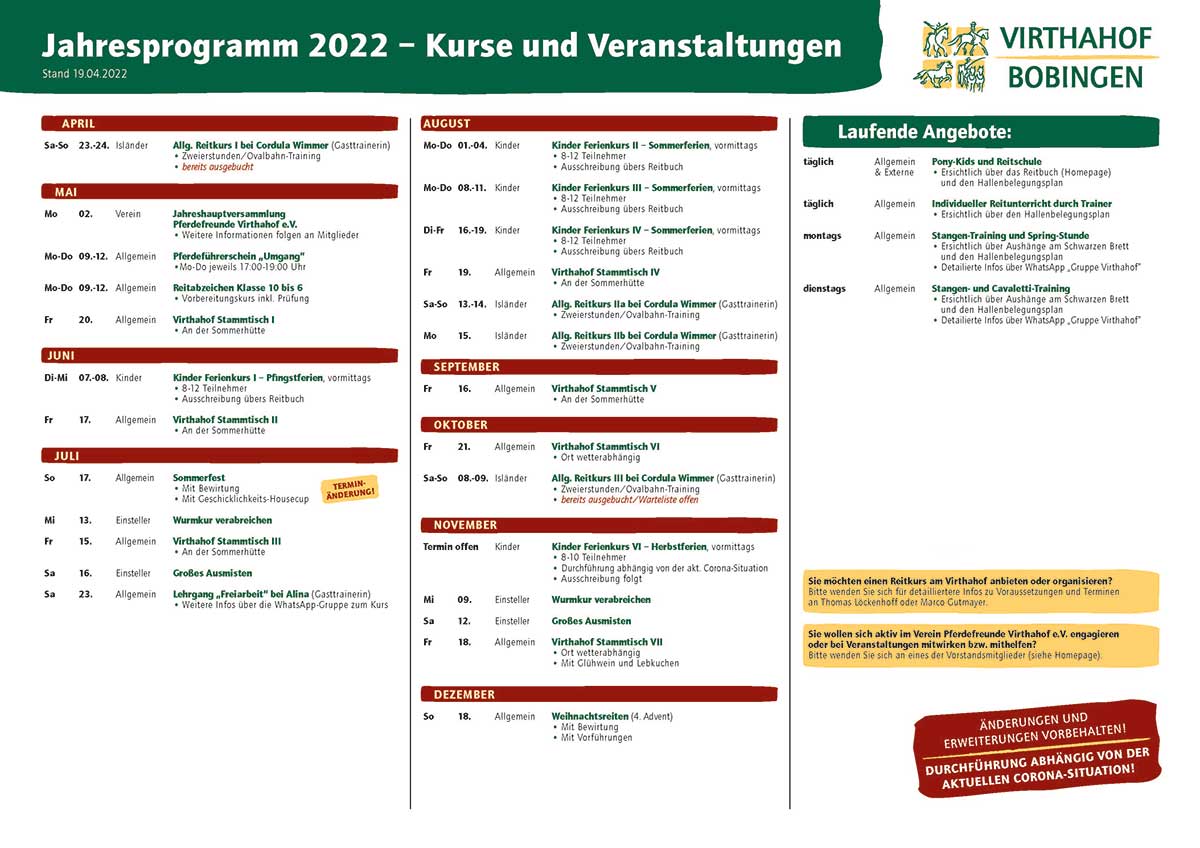 Virthahof-Jahresprogramm 2022
