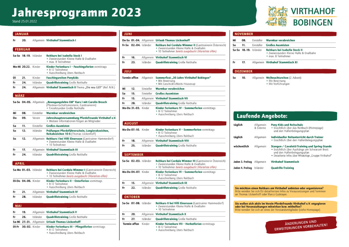 Virthahof-Jahresprogramm 2023